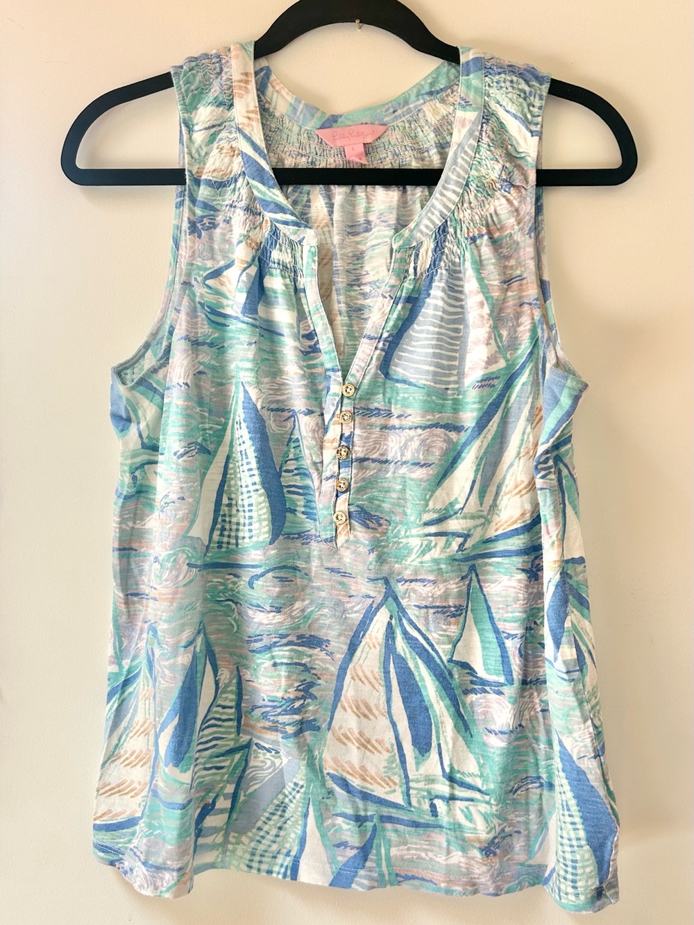 Lilly Pulitzer Essie Top size Large in aboat time sailboat print